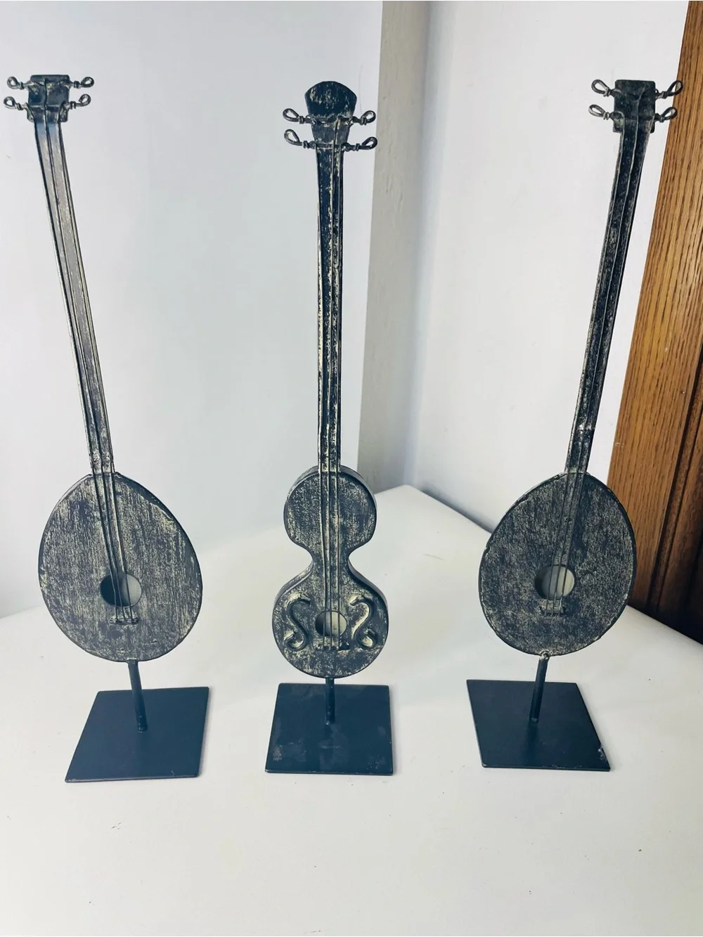 Decorative Metal Instrument Sculpture Trio - Black Distressed